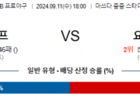 9월 11일  18:00 NPB 히로시마 요미우리 한일야구분석 스포츠분석