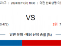 9월 11일 18:30 KBO 한화 삼성 한일야구분석 스포츠분석