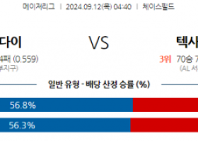 9월12일 04:40 MLB 애리조나 텍사스 해외야구분석 스포츠분석