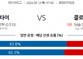 9월12일 07:40 MLB 디트로이트 콜로라도 해외야구분석 스포츠분석