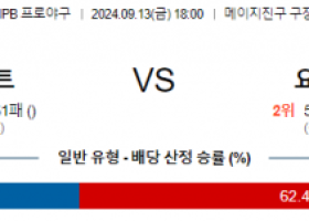 9월 13일 18:00 NPB 야쿠르트 요미우리 한일야구분석 스포츠분석