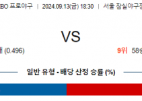 9월 13일 18:30 KBO 두산 NC 한일야구분석 스포츠분석