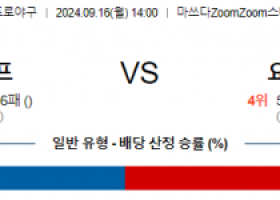 9월 16일 14:00 NPB 히로시마 요코하마 한일야구분석 스포츠분석