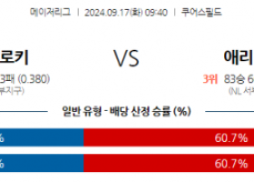 9월17일 09:40 MLB 콜로라도 애리조나 해외야구분석 스포츠분석