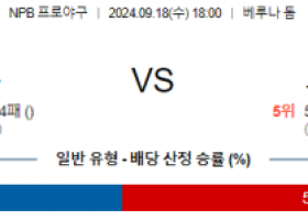 9월 18일 18:00 NPB 세이부 오릭스 한일야구분석 스포츠분석