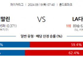 9월19일 07:40 MLB 마이애미 LA다저스 해외야구분석 스포츠분석