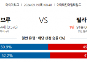 9월19일 08:40 MLB 밀워키 필라델피아 해외야구분석 스포츠분석