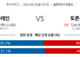 9월20일 03:35 MLB 텍사스 토론토 해외야구분석 스포츠분석