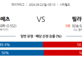 9월22일 05:10 MLB 뉴욕메츠 필라델피아 해외야구분석  스포츠분석