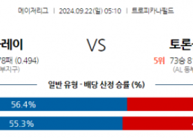 9월22일 05:10 MLB 탬파베이 토론토 해외야구분석 스포츠분석