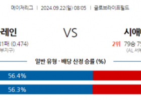 9월22일 08:05 MLB 텍사스 시애틀 해외야구분석 스포츠분석