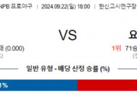 9월 22일 18:00 NPB 한신 요미우리 한일야구분석 스포츠분석