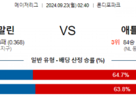 9월23일 02:40 MLB 마이애미 애틀랜타 해외야구분석 스포츠분석