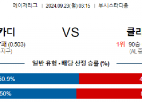 9월23일 03:15 MLB 세인트루이스 클리블랜드 해외야구분석 스포츠분석