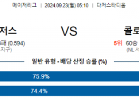 9월23일 05:10 MLB LA다저스 콜로라도 해외야구분석 스포츠분석