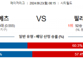 9월23일 08:15 MLB 뉴욕메츠 필라델피아 해외야구분석 스포츠분석