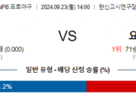 9월23일 14:00 NPB 한신 요미우리 한일야구분석 스포츠분석