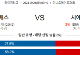 9월24일 09:10 MLB 휴스턴 시애틀 해외야구분석 스포츠분석