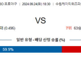 9월 24일 18:30 KBO KT 롯데 한일야구분석 스포츠분석