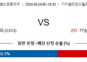 9월 24일 18:30 KBO KIA 삼성 한일야구분석 스포츠분석