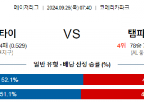 9월26일 07:40 MLB 디트로이트 탬파베이 해외야구분석 스포츠분석