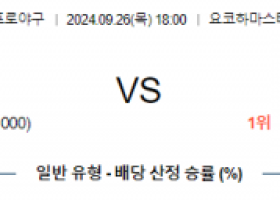 9월 26일 18:00NPB 요코하마 요미우리 한일야구분석 스포츠분석