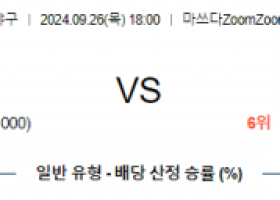 9월 26일 18:00 NPB 히로시마 야쿠르트 한일야구분석 스포츠분석