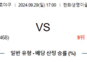 9월 29일 17:00 KBO 한화 NC 한일야구분석 스포츠분석