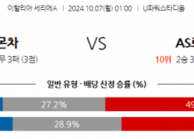 10월7일 세리에 A AC 몬차 AS 로마 해외축구분석  스포츠분석