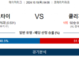 10월 10일 04:08 MLB 디트로이트 클리블랜드 해외야구분석  스포츠분석