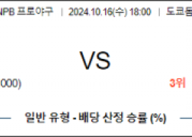 10월 16일 18:00 NPB 요미우리 요코하마 한일야구분석  스포츠분석