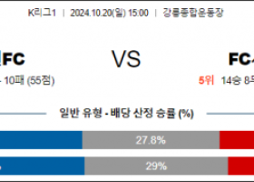 10월20일 K리그1 강원 서울 아시아축구분석 스포츠분석