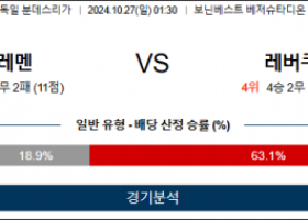 10월27일 분데스리가 브레멘 레버쿠젠 해외축구분석 스포츠분석