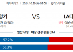 10월 29일 MLB 뉴욕양키스 LA다저스 해외야구분석 스포츠분석